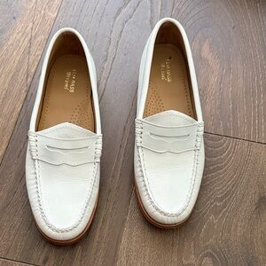 NWT Cole Haan White Leather Penny Loafers with Brown Trim